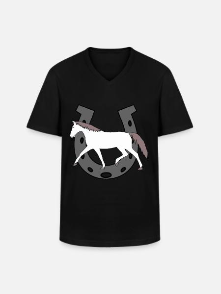 Hestesko, hest, rytter, heste, pony, hvid hest, hoppe - Klassisk herre T-shirt med V-udskæring - sort
