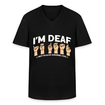 Hearing aid Sign language Deaf people - Men's V-Neck T-Shirt - black - Front - AI Model Male 178 dark (178cm)