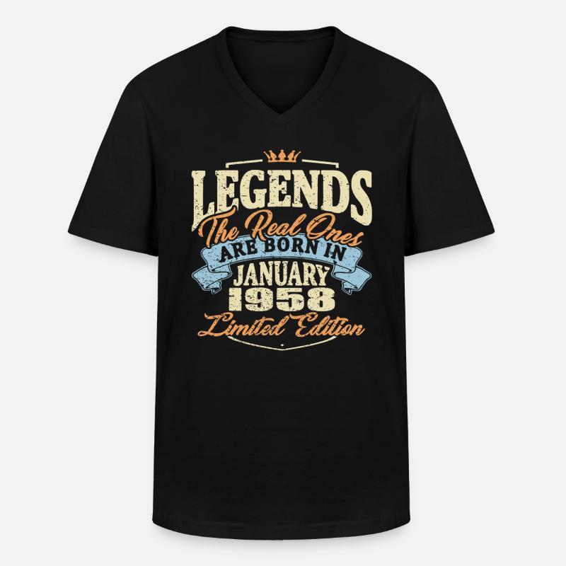 Echte Legenden werden im Januar 1958 geboren - Männer-T-Shirt mit V-Ausschnitt - Schwarz