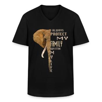 Elephant Protect Family - T-shirt col V Homme - noir - Devant - AI Model Male 178 dark (178cm)