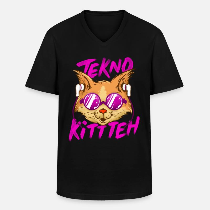 Tekno Underground Raver Techno Katze - Männer-T-Shirt mit V-Ausschnitt - Schwarz