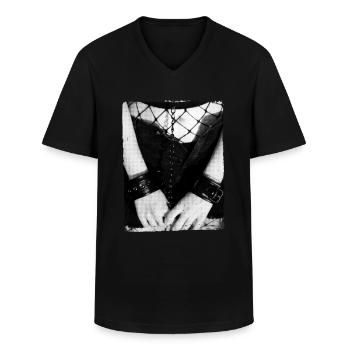 Bondage BDSM pour sub et dom pervers - T-shirt col V Homme - noir - Devant - AI Model Male 178 dark (178cm)