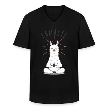 Llamaste | Kawaii Lama | Yoga Namaste - Männer-T-Shirt mit V-Ausschnitt - Schwarz - Vorne - AI Model Male 178 dark (178cm)