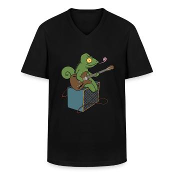 Chamäleon Gitarre Musik Reptilien Echse - Männer-T-Shirt mit V-Ausschnitt - Schwarz - Vorne - AI Model Male 178 dark (178cm)