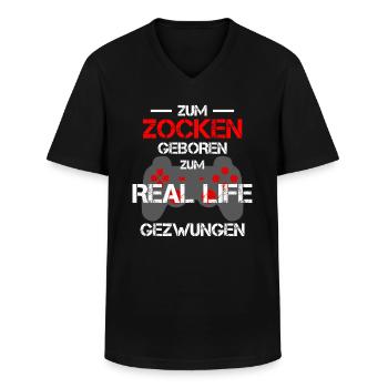 Pour jouer né sort Gamer - T-shirt col V Homme - noir - Devant - AI Model Male 178 dark (178cm)