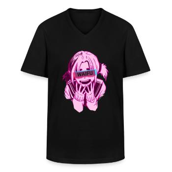 Manga Shirt Anime for Girls Waifu - Men's V-Neck T-Shirt - black - Front - AI Model Male 178 dark (178cm)