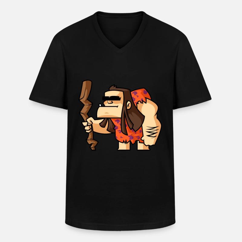 Funny Comic Neandertaler - Männer-T-Shirt mit V-Ausschnitt - Schwarz