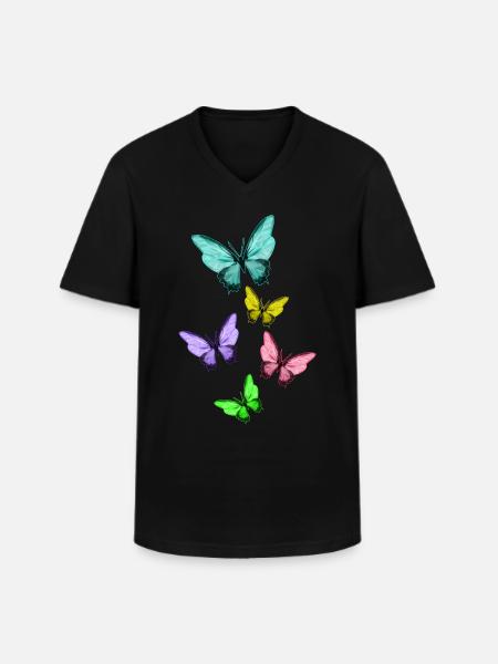Cute Colorful Butterflies Vintage Butterfly - Men's V-Neck T-Shirt - black