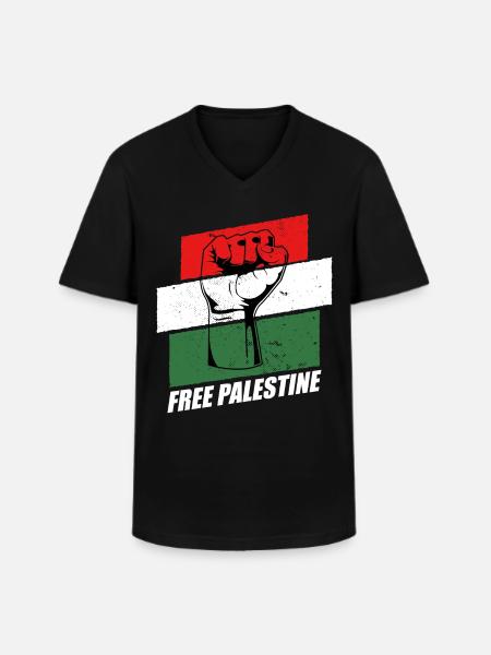 Free Palestine - Männer-T-Shirt mit V-Ausschnitt - Schwarz