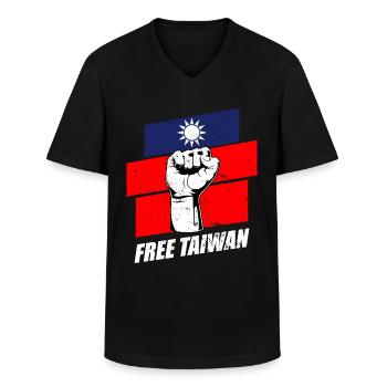 Free Taiwan - T-shirt col V Homme - noir - Devant - AI Model Male 178 dark (178cm)
