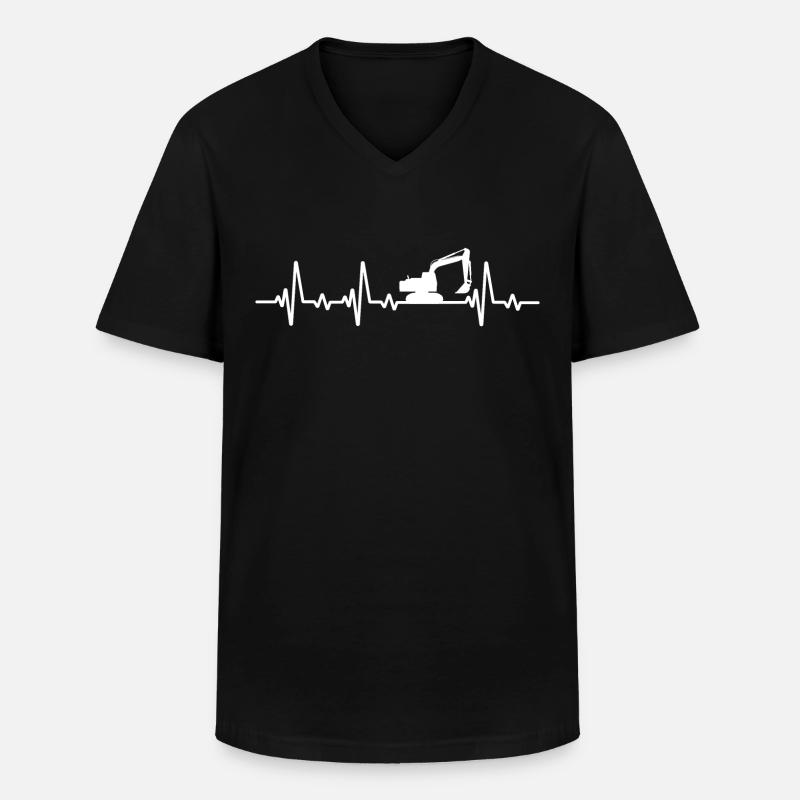 Herzschlag Bagger Baggerfahrer Baustelle - Männer-T-Shirt mit V-Ausschnitt - Schwarz