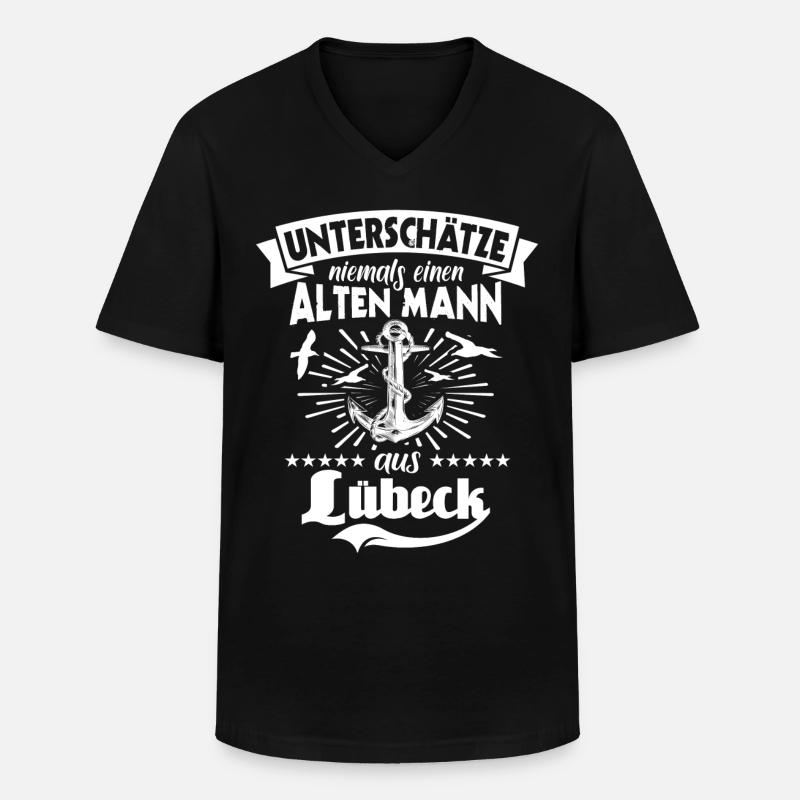 Lübeck - Männer-T-Shirt mit V-Ausschnitt - Schwarz