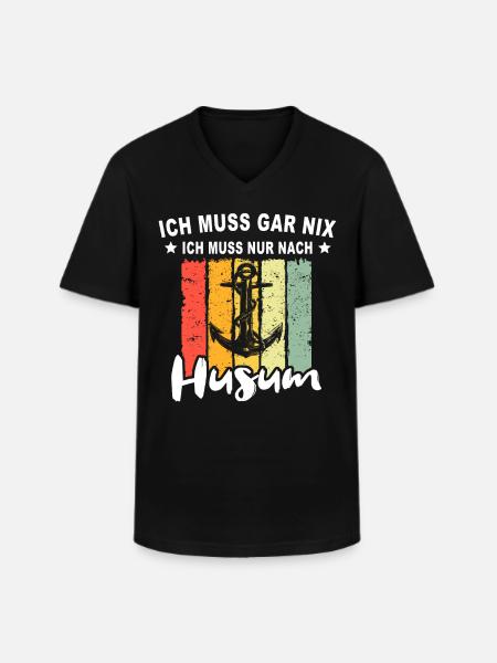 Husum Nordsee Husumer - Männer-T-Shirt mit V-Ausschnitt - Schwarz
