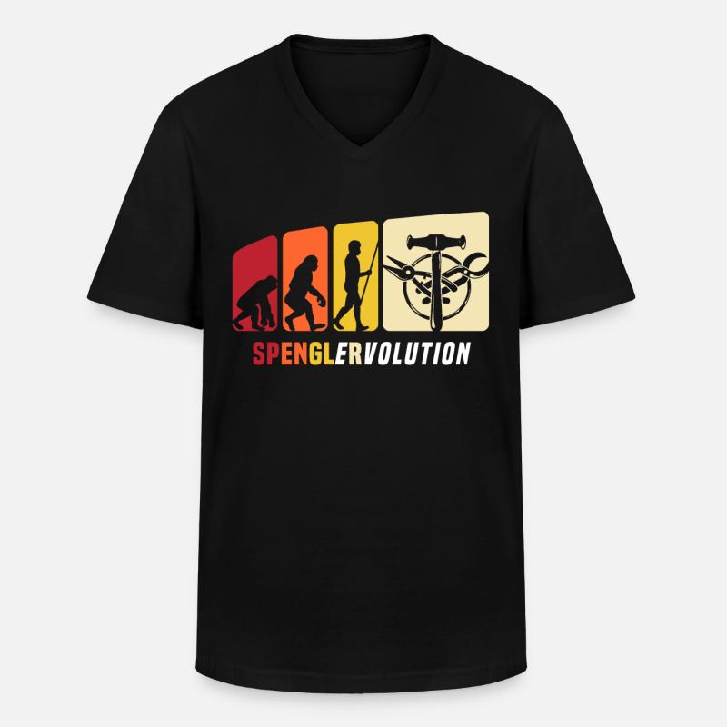 Bauspengler Evolution Spengler - Männer-T-Shirt mit V-Ausschnitt - Schwarz