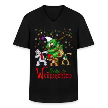 Dabbing Weihnachten Xmas-Dabbing Dab Hund Rentier - Männer-T-Shirt mit V-Ausschnitt - Schwarz - Vorne - AI Model Male 178 dark (178cm)