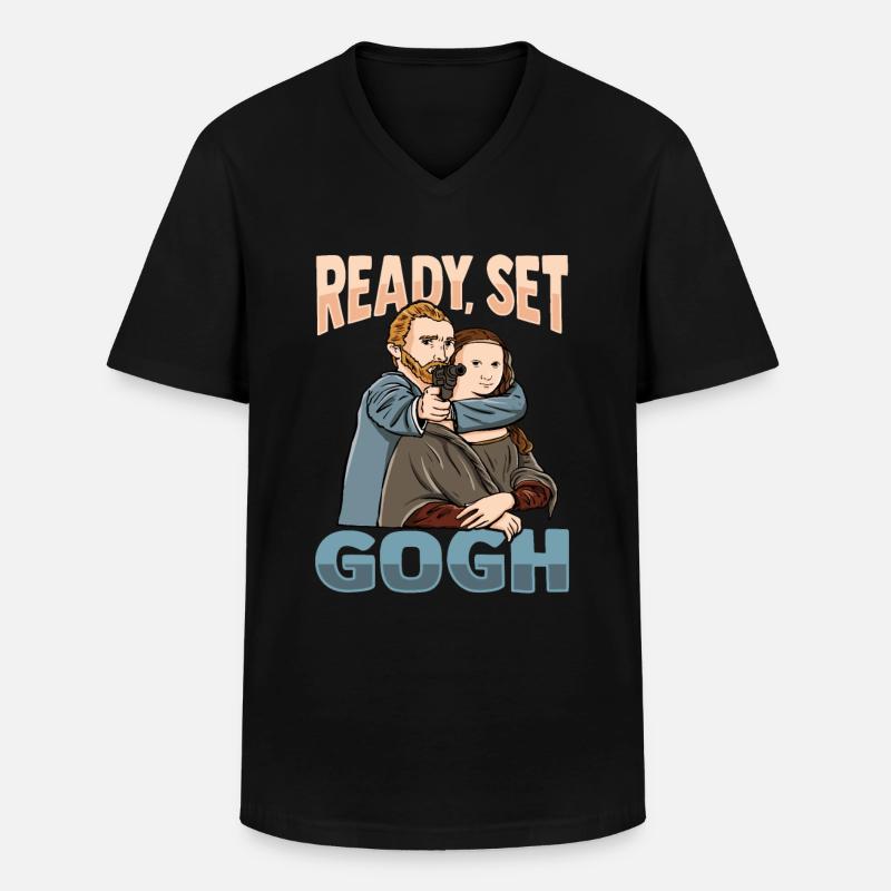 Van Gogh Kunst Mona Lisa - Männer-T-Shirt mit V-Ausschnitt - Schwarz