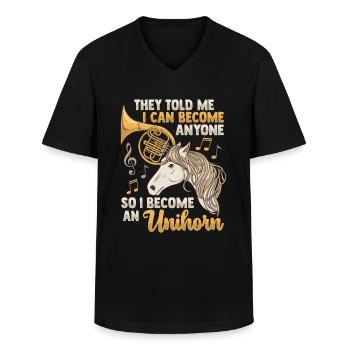 French Horn Unicorn - Men's V-Neck T-Shirt - black - Front - AI Model Male 178 dark (178cm)