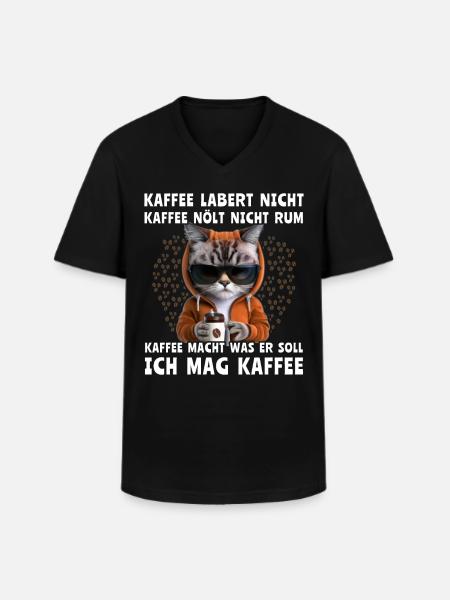 Katze Kaffee Morgenmenschen - Männer-T-Shirt mit V-Ausschnitt - Schwarz