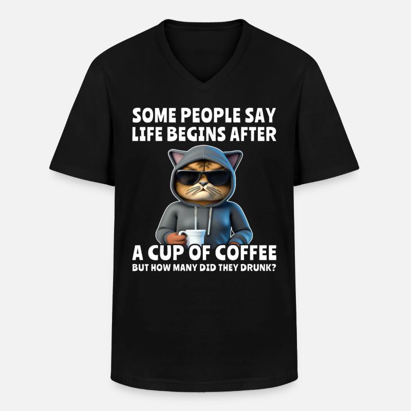 Kaffee Katze Kaffeetrinker - Männer-T-Shirt mit V-Ausschnitt - Schwarz