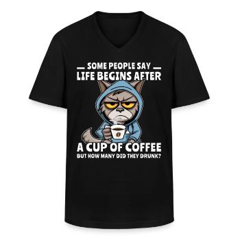 Coffee Cat Coffee Drinker - Men's V-Neck T-Shirt - black - Front - AI Model Male 178 dark (178cm)