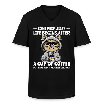 Coffee Cat Coffee Drinker - Men's V-Neck T-Shirt - black - Front - AI Model Male 178 dark (178cm)