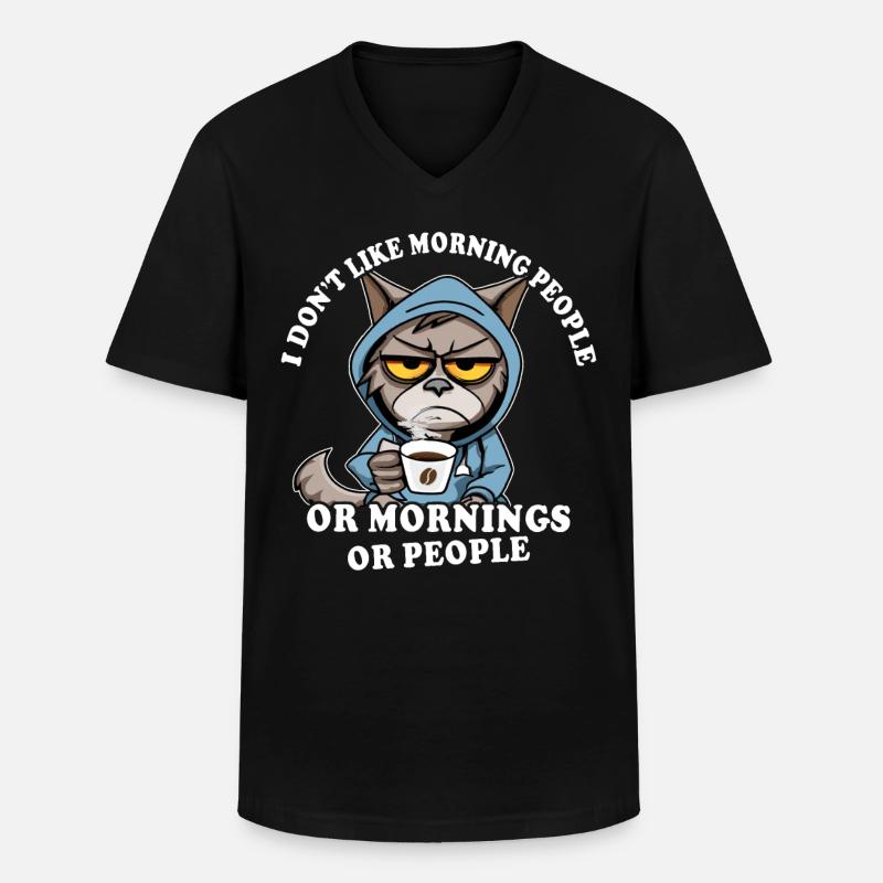 Morgenmuffel Kaffeetrinker Katze Kaffee - Männer-T-Shirt mit V-Ausschnitt - Schwarz