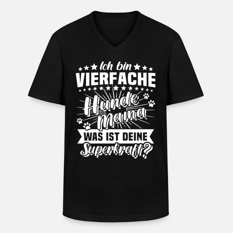 Hundemama Vierfach 4 Hunde - Männer-T-Shirt mit V-Ausschnitt - Schwarz