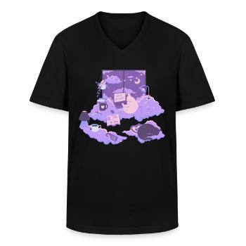 Chats rêveurs - T-shirt col V Homme - noir - Devant - AI Model Male 178 dark (178cm)