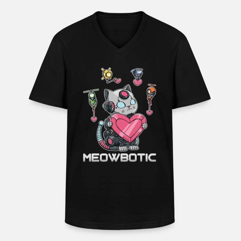 Roboter Katze Liebe - Männer-T-Shirt mit V-Ausschnitt - Schwarz
