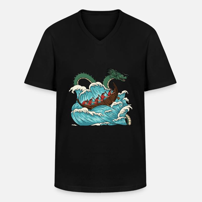 Ramen- und Drachenboot Design - Männer-T-Shirt mit V-Ausschnitt - Schwarz