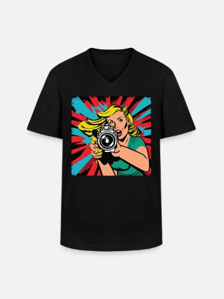 Pop Art Woman Photographer - Men's V-Neck T-Shirt - black