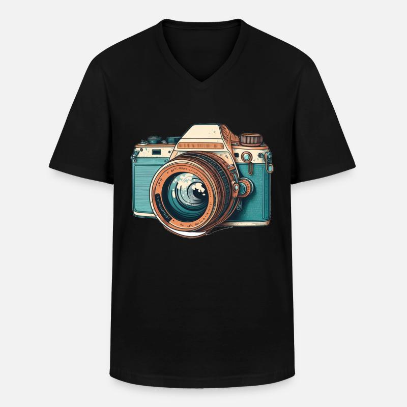 Retro-Kamera - Männer-T-Shirt mit V-Ausschnitt - Schwarz