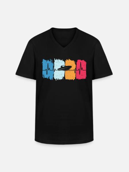 Retro hjerteslag motorbåd motorbåd - Klassisk herre T-shirt med V-udskæring - sort