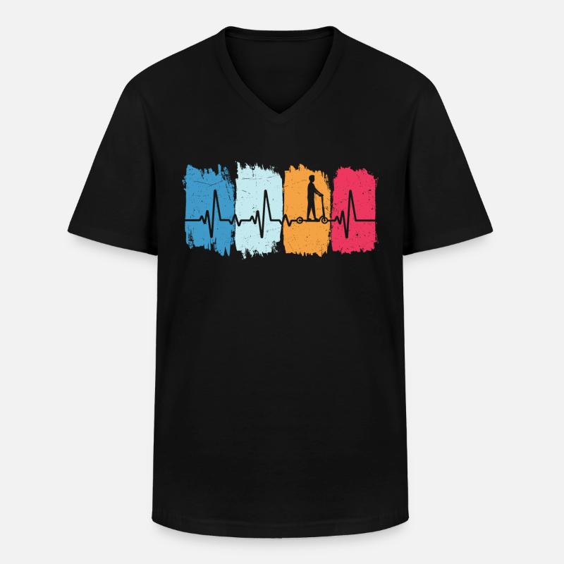 Tretroller retro herzschlag scooter roller - Männer-T-Shirt mit V-Ausschnitt - Schwarz