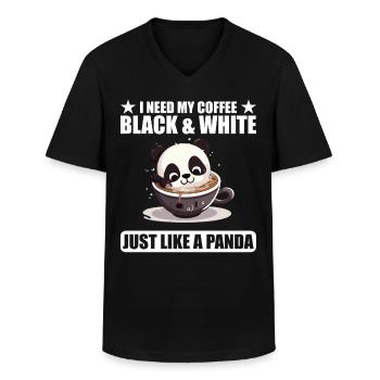 I Need My Coffee Black and White Just Like a Panda - Men's V-Neck T-Shirt - black - Front - AI Model Male 178 dark (178cm)