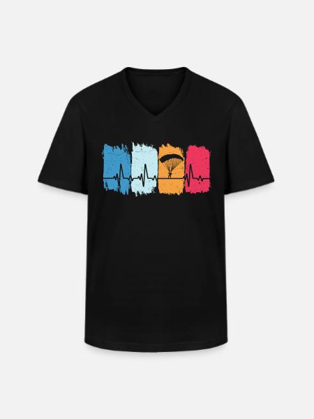 Skydiving Retro Heartbeat Skydiving - Men's V-Neck T-Shirt - black