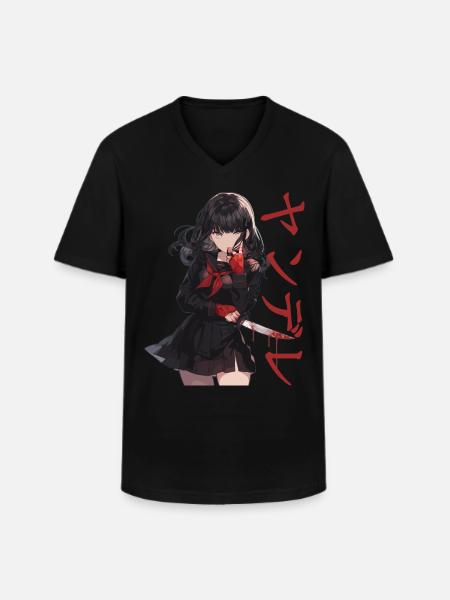 Gesugao Yandere Manga Anime Girl Character - Men's V-Neck T-Shirt - black