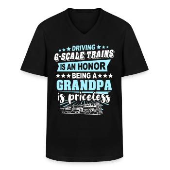 Garden railway gauge G Opa - Men's V-Neck T-Shirt - black - Front - AI Model Male 178 dark (178cm)