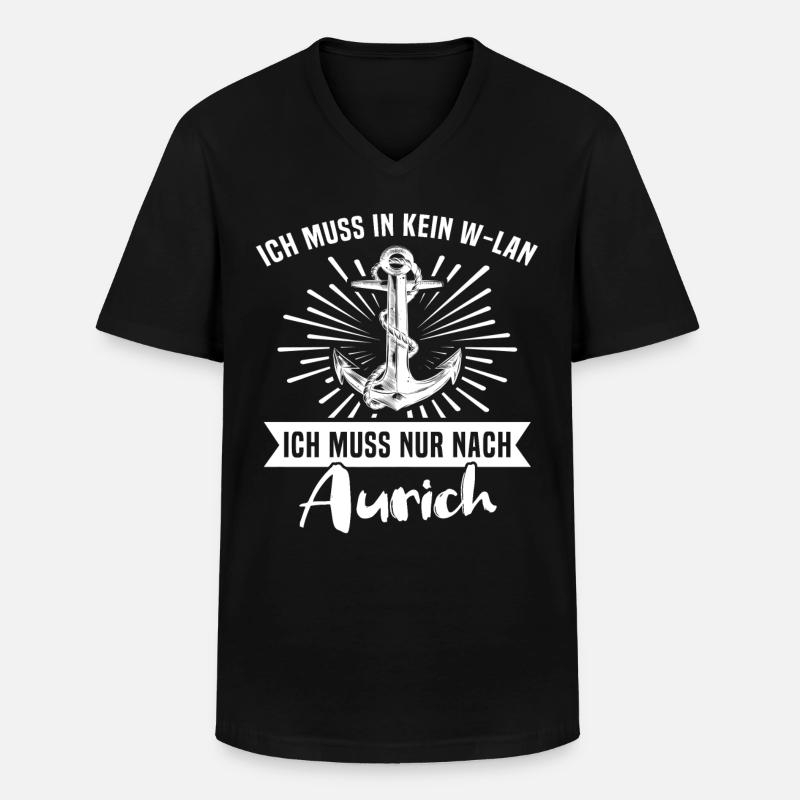 Aurich Auricher - Männer-T-Shirt mit V-Ausschnitt - Schwarz