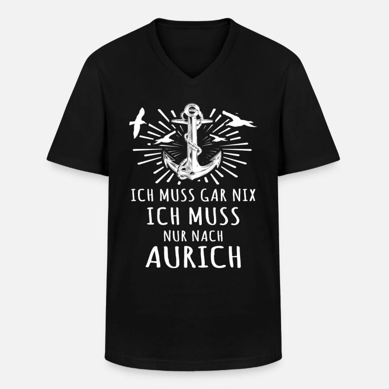 Aurich Auricher - Männer-T-Shirt mit V-Ausschnitt - Schwarz
