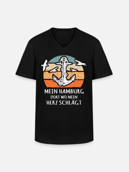 Hamburg - Männer-T-Shirt mit V-Ausschnitt - Schwarz