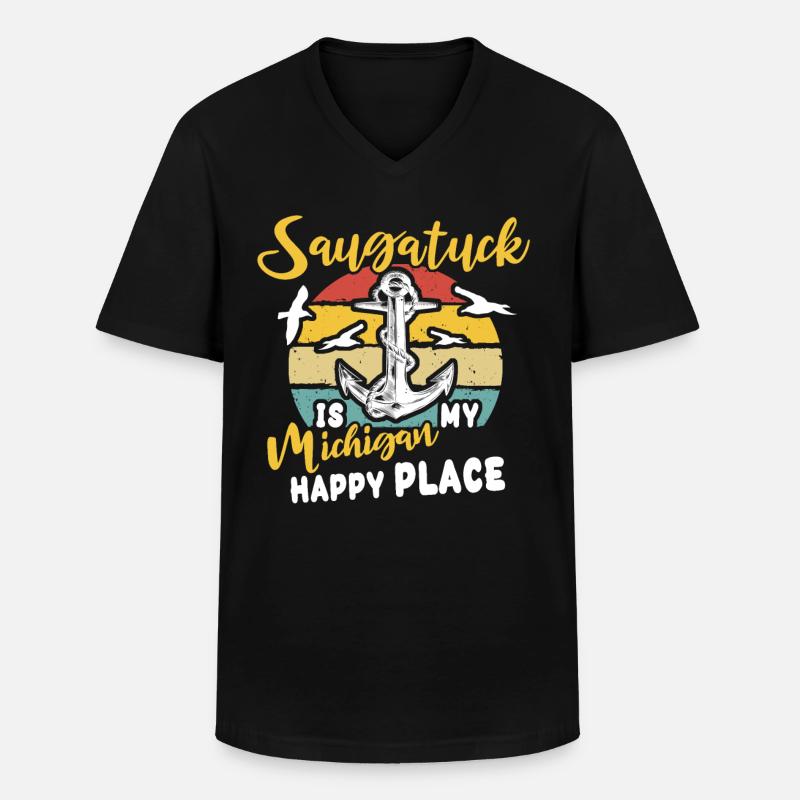 Saugatuck Michigan - Männer-T-Shirt mit V-Ausschnitt - Schwarz
