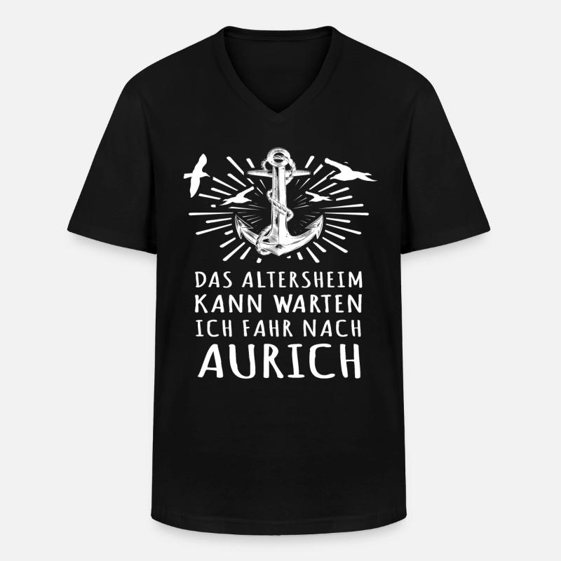 Aurich Auricher - Männer-T-Shirt mit V-Ausschnitt - Schwarz