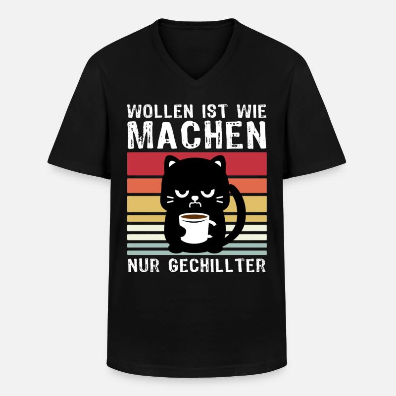 Katze Wollen Machen - Männer-T-Shirt mit V-Ausschnitt - Schwarz