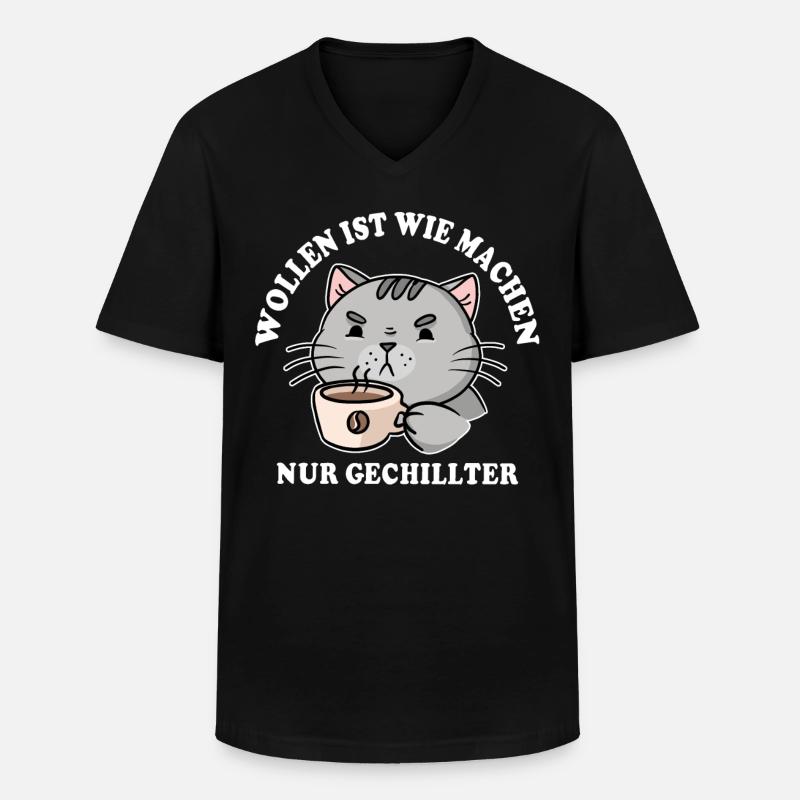 Katze - Männer-T-Shirt mit V-Ausschnitt - Schwarz