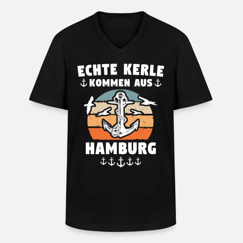 Hamburg Hamburger - Männer-T-Shirt mit V-Ausschnitt - Schwarz