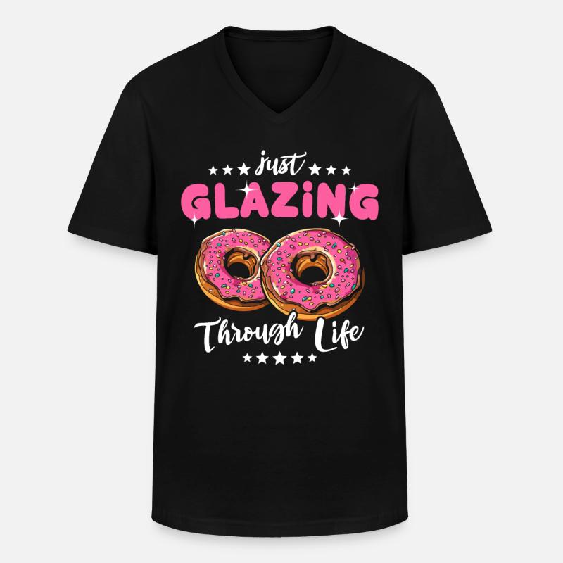 Donuts Pink Doughnuts - Männer-T-Shirt mit V-Ausschnitt - Schwarz