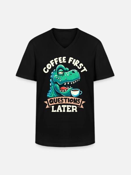 Grumpy Trex Dinosaur With - Men's V-Neck T-Shirt - black