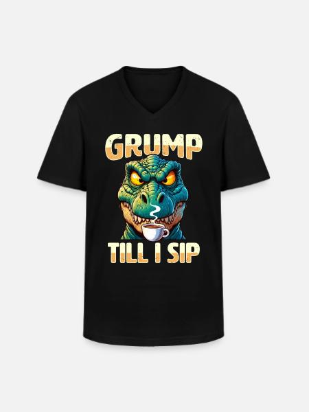 Grumpy Trex Dinosaur With - Men's V-Neck T-Shirt - black