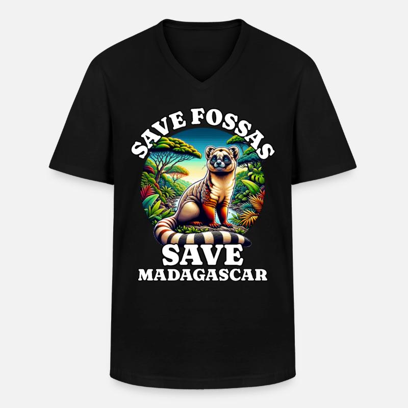 Save Fossas - Männer-T-Shirt mit V-Ausschnitt - Schwarz